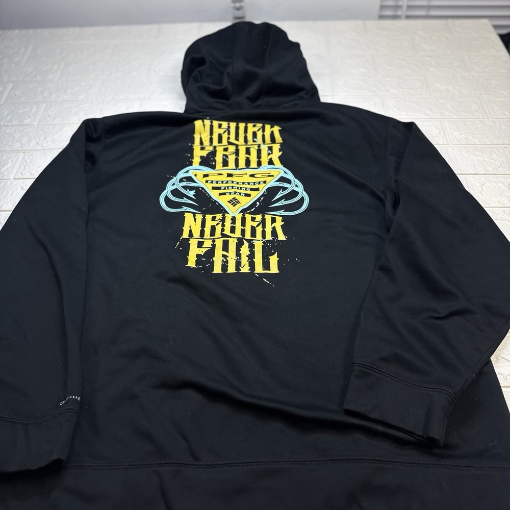Columbia PFG Never Fear Never Fail Hoodie Mens XXL Black Omni-Heat Pullover